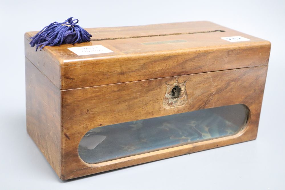 A late 19th century walnut letter box, length 27.5cm